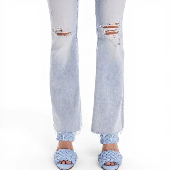 Mother The Weekender Fray Jeans 29 Action Shot High Rise Flare Distressed $278 - Picture 2 of 15